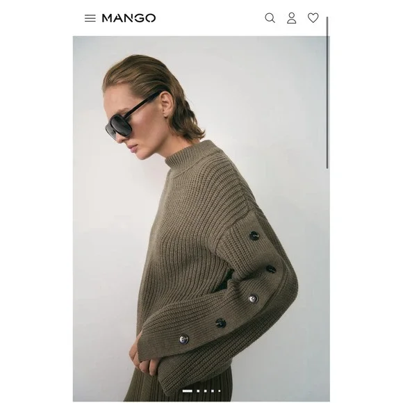 MNG Buttons Detail Knit Sweater Olive Green Khaki SIZE L - Picture 1 of 16